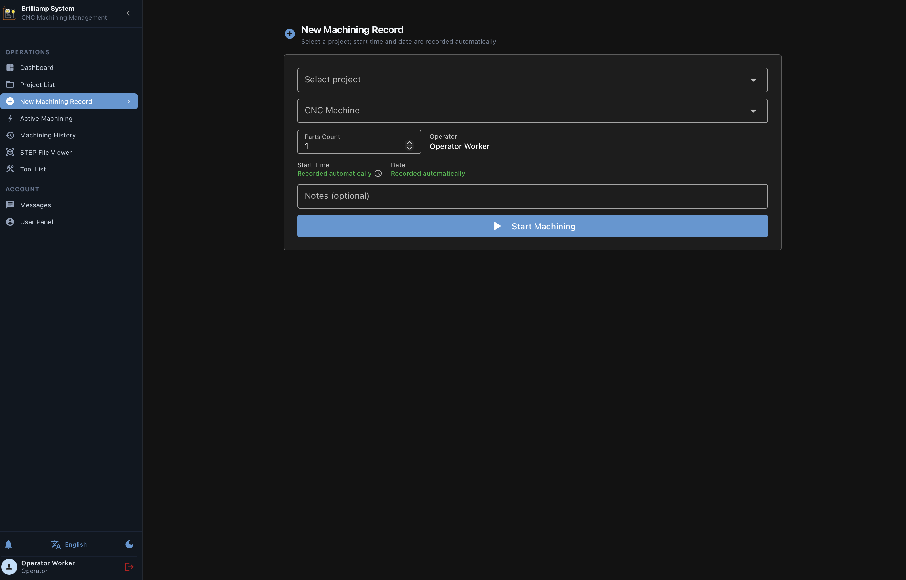 CNC machine management software screenshot