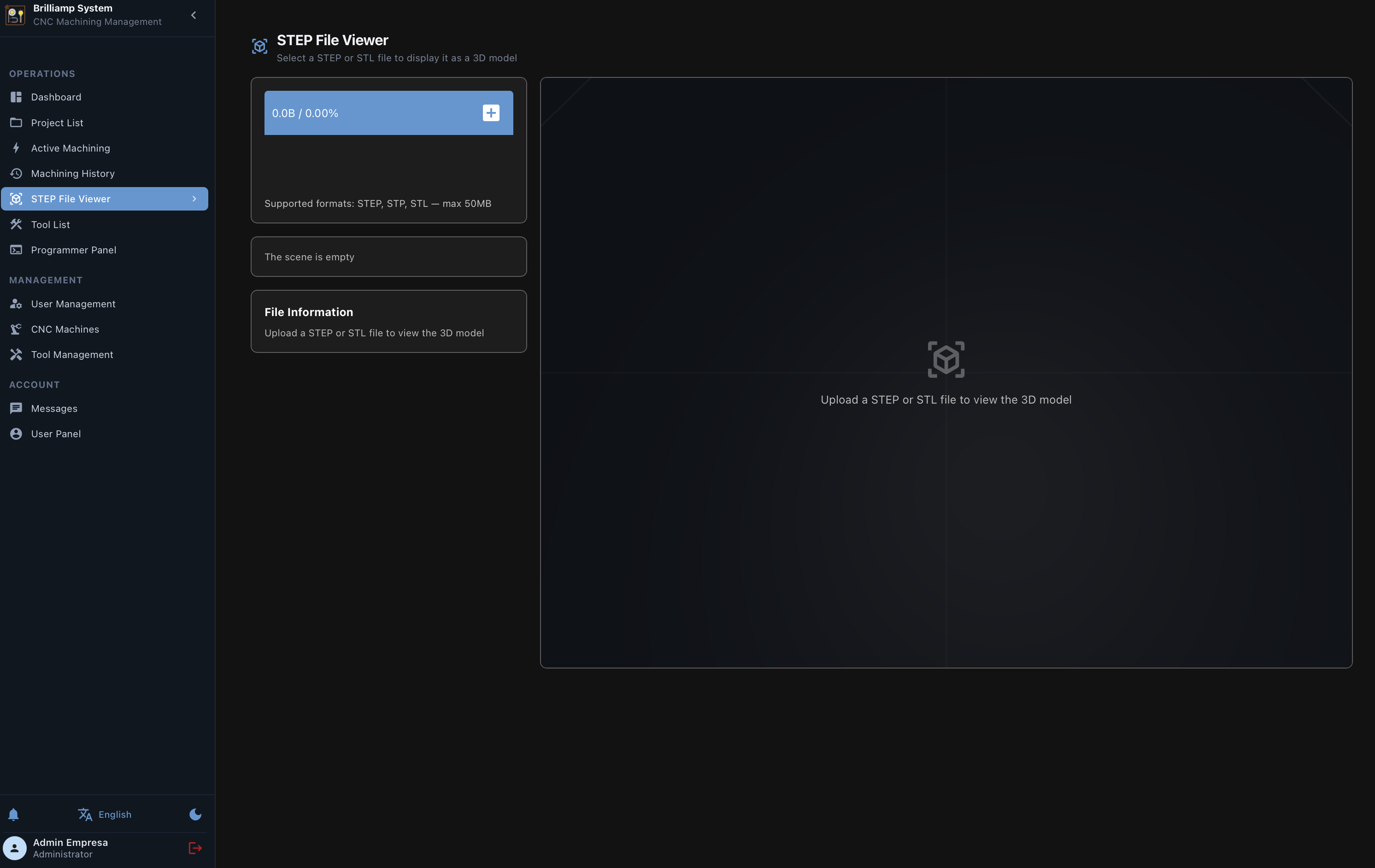 CNC machine management software screenshot